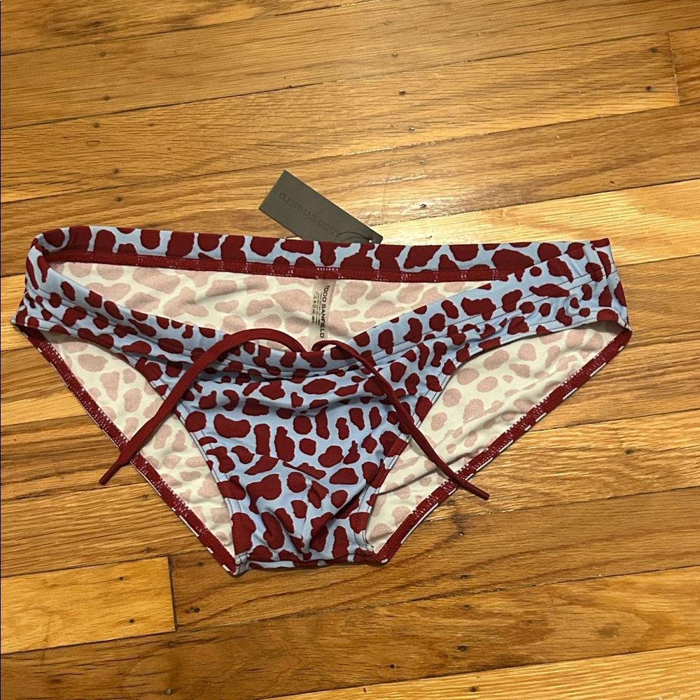 Todd Sanfield Leopard Print Bikini Bottom - Blue & Wine Red